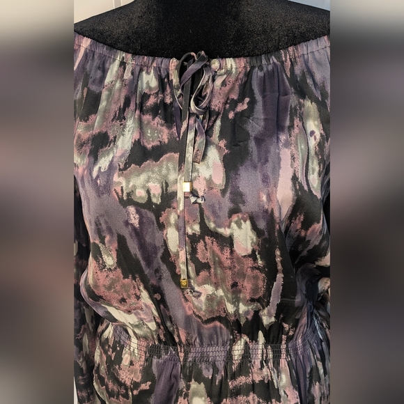 MICHAEL KORS Chic Women's Off The Shoulder Peplum Top Abstract Watercolor Sz S - Picture 3 of 13